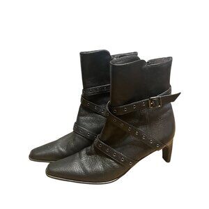 Prevata Black Leather Ankle Boots With Straps Size 8.5
